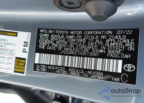 2022 Toyota Corolla Se z USA, uszkodzony, nr VIN JTDS4MCE1N3513081